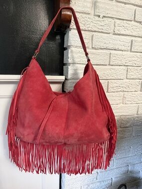 Free People Red Suede Fringe Hobo Bag
